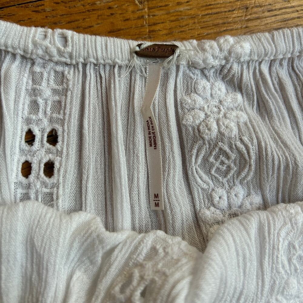 Free People Kiss Kiss Tunic Ivory Crochet Lace Boho Tiered Top Size M - Picture 5 of 9